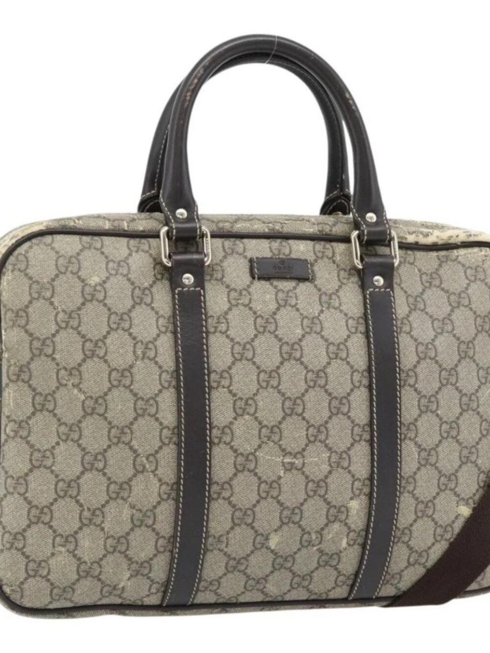 GUCCI GG Supreme Hand Bag PVC 2way Beige Gold 322287 Auth 182807